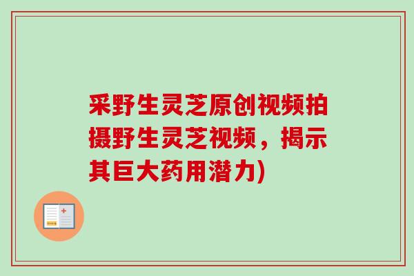采野生灵芝原创视频拍摄野生灵芝视频，揭示其巨大药用潜力)