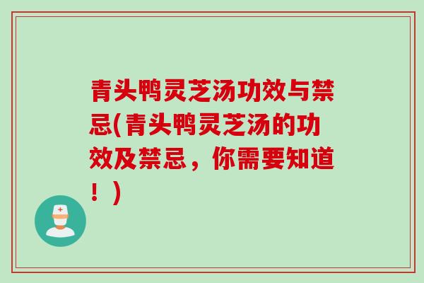 青头鸭灵芝汤功效与禁忌(青头鸭灵芝汤的功效及禁忌，你需要知道！)
