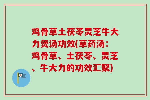 鸡骨草土茯苓灵芝牛大力煲汤功效(草药汤：鸡骨草、土茯苓、灵芝、牛大力的功效汇聚)