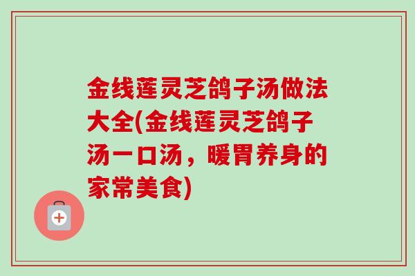 金线莲灵芝鸽子汤做法大全(金线莲灵芝鸽子汤一口汤，暖胃养身的家常美食)