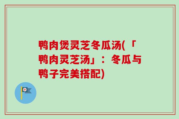 鸭肉煲灵芝冬瓜汤(「鸭肉灵芝汤」：冬瓜与鸭子完美搭配)