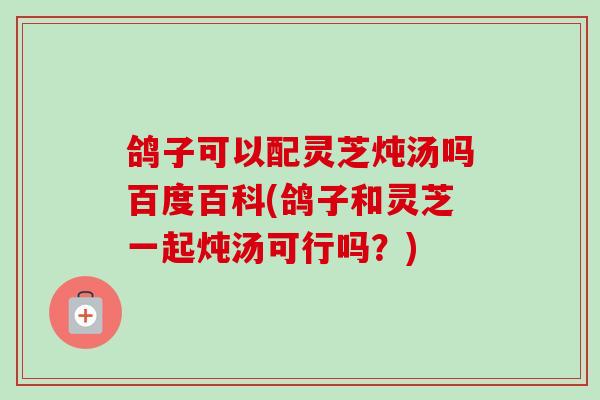 鸽子可以配灵芝炖汤吗百度百科(鸽子和灵芝一起炖汤可行吗？)