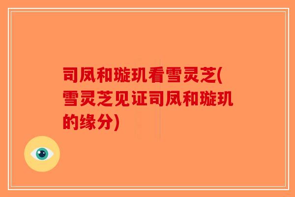 司凤和璇玑看雪灵芝(雪灵芝见证司凤和璇玑的缘分)