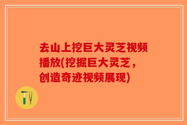 去山上挖巨大灵芝视频播放(挖掘巨大灵芝，创造奇迹视频展现)