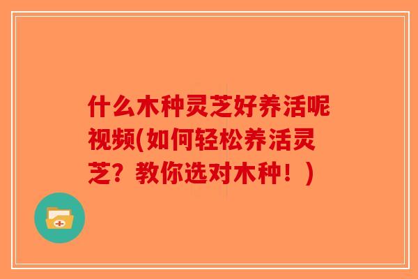 什么木种灵芝好养活呢视频(如何轻松养活灵芝？教你选对木种！)